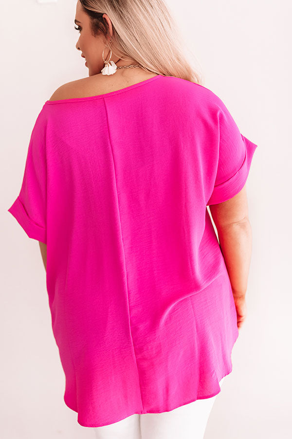 Champagne And Peonies Shift Top In Hot Pink Curves