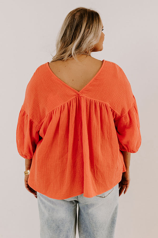 Pause And Reflect Babydoll Top In Bright Coral Curves