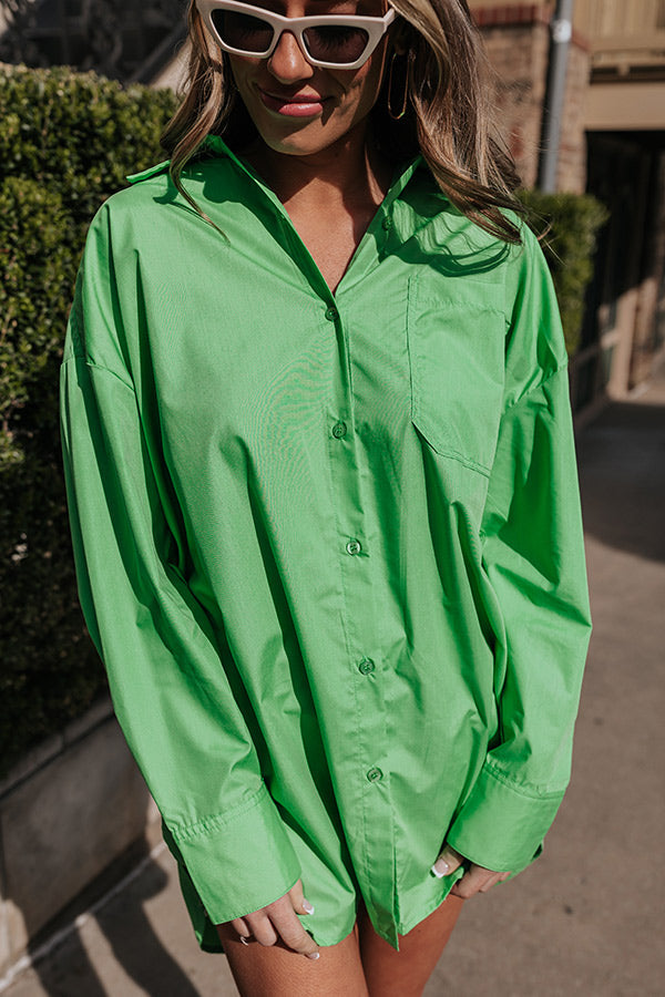 Urban Adventures Oversized Button Up In Kelly Green