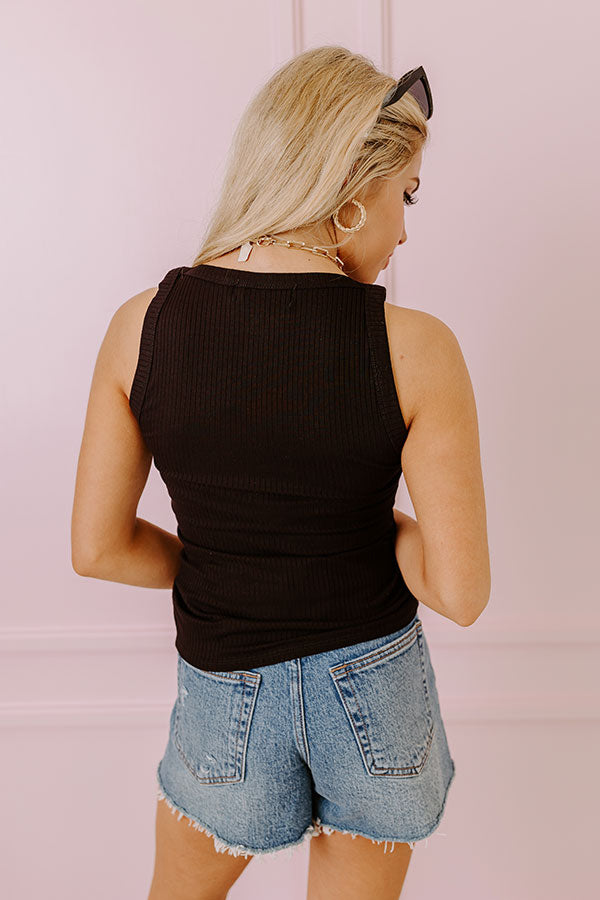 Carefree Days Ribbed Tank in Black