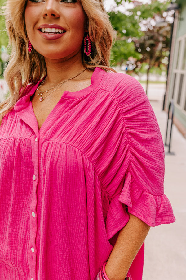 Divine Downtime Button Up in Hot Pink Curves