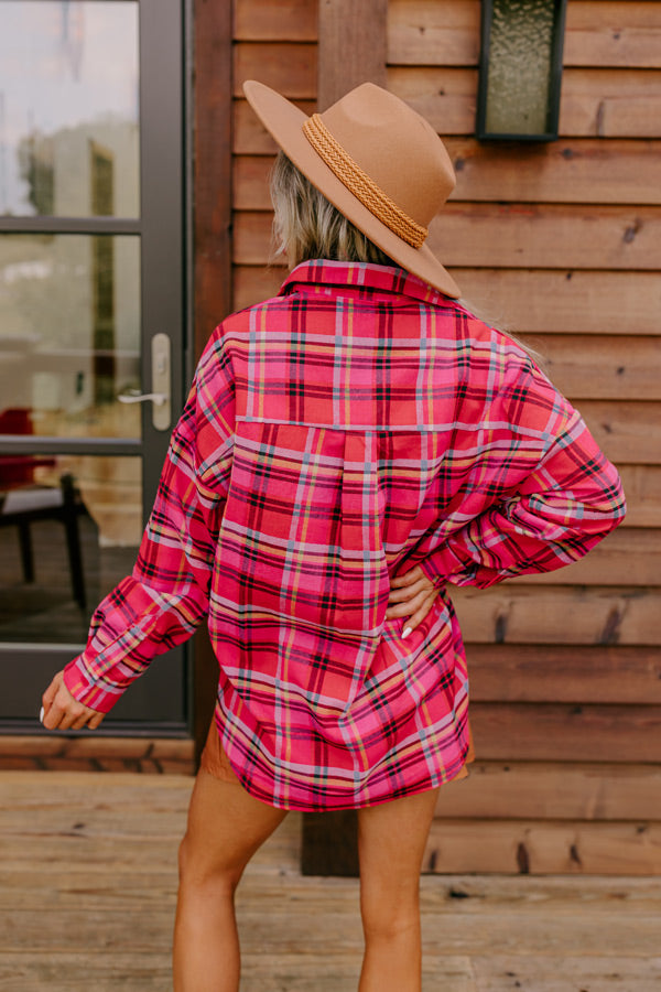 Catching Feelings Plaid Top In Pink