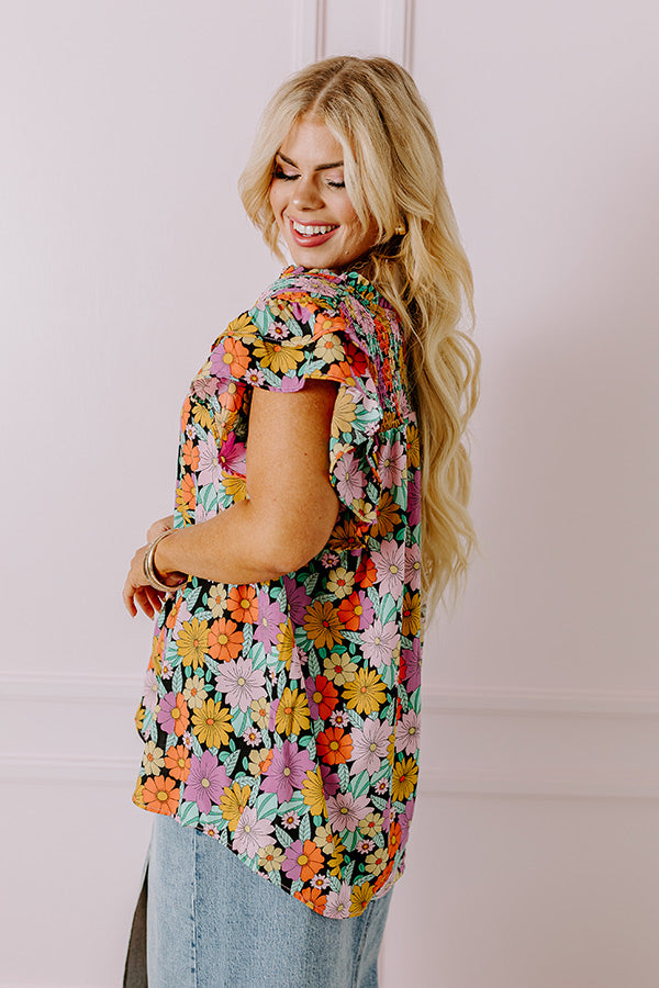 Floral Galore Shift Top In Black Curves