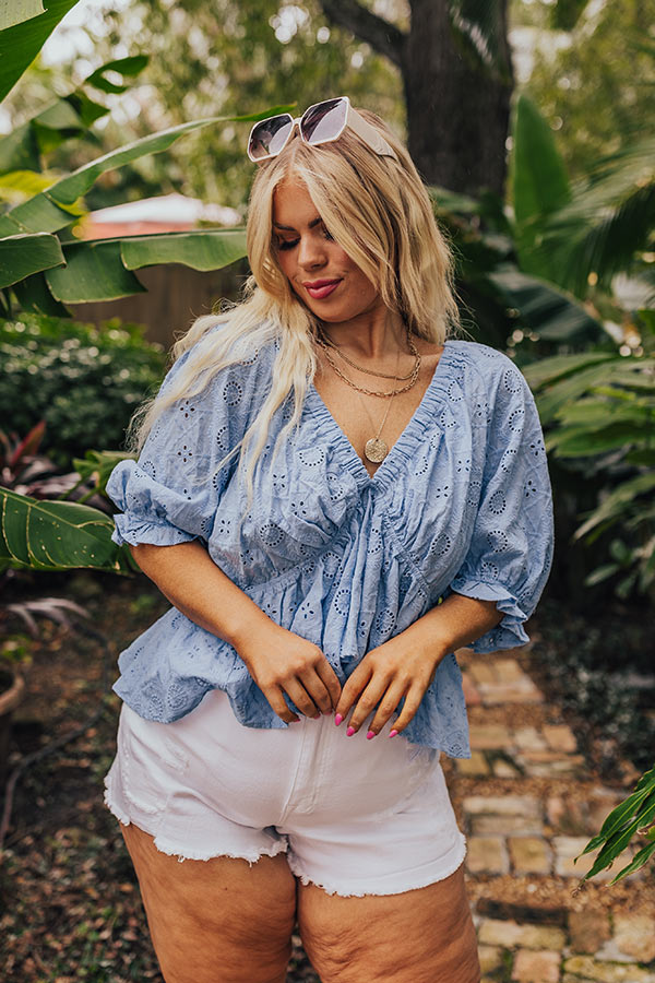 The Next Chapter Eyelet Top In Sky Blue Curves
