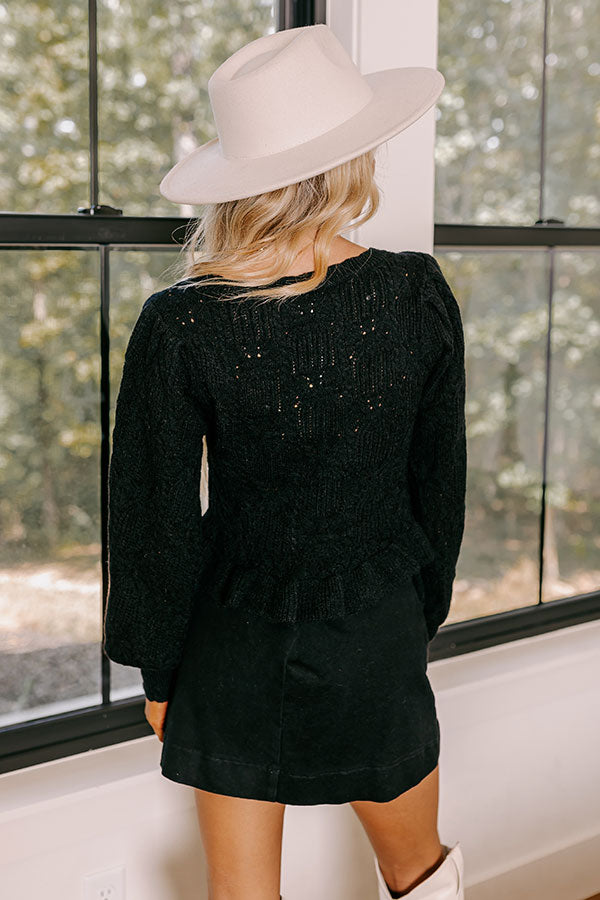 Flirty Feeling Knit Sweater Top in Black
