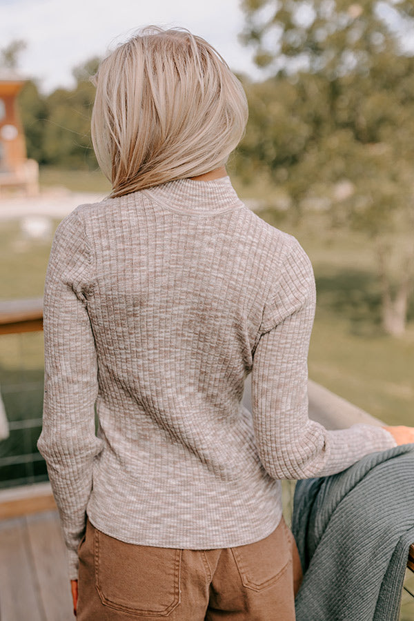 Vermont Views Ribbed Sweater Top in Warm Taupe
