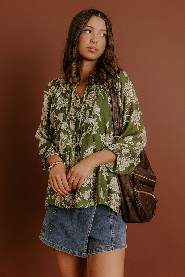 Simply Charming Floral Top in Olive