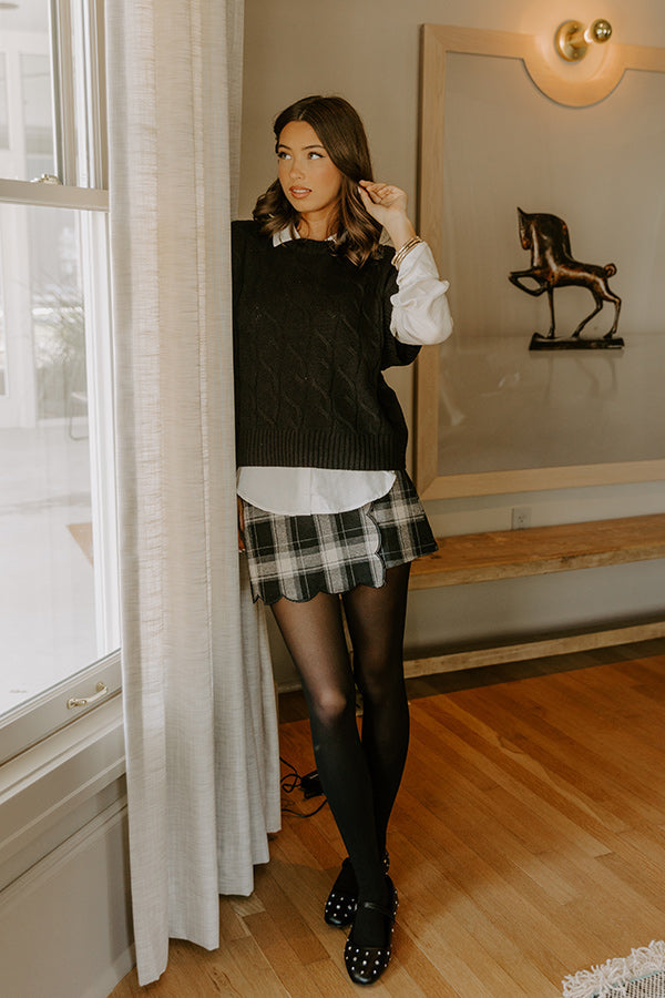 Uptown Ease Cable Knit Sweater Top in Black