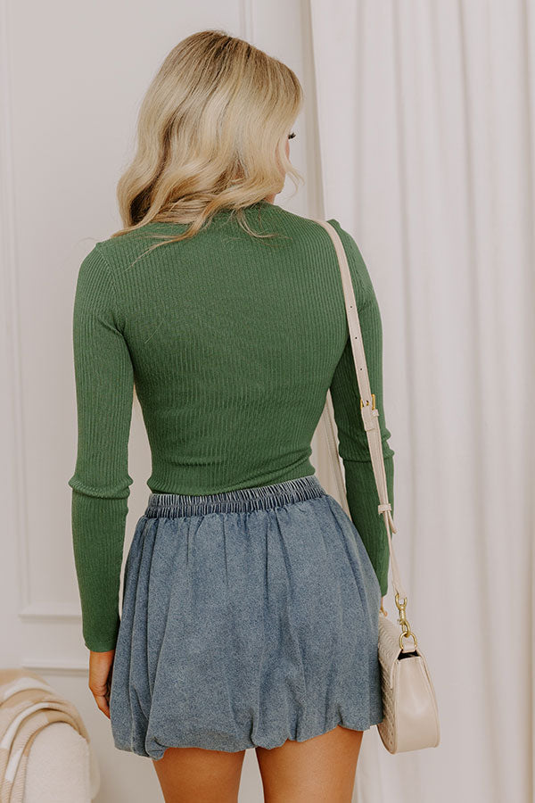 Simply Chic Ribbed Bodysuit in Green