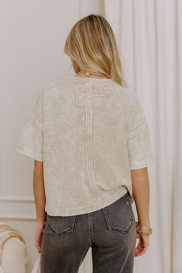 Daily Comfort Vintage Wash Ribbed Tee in Beige