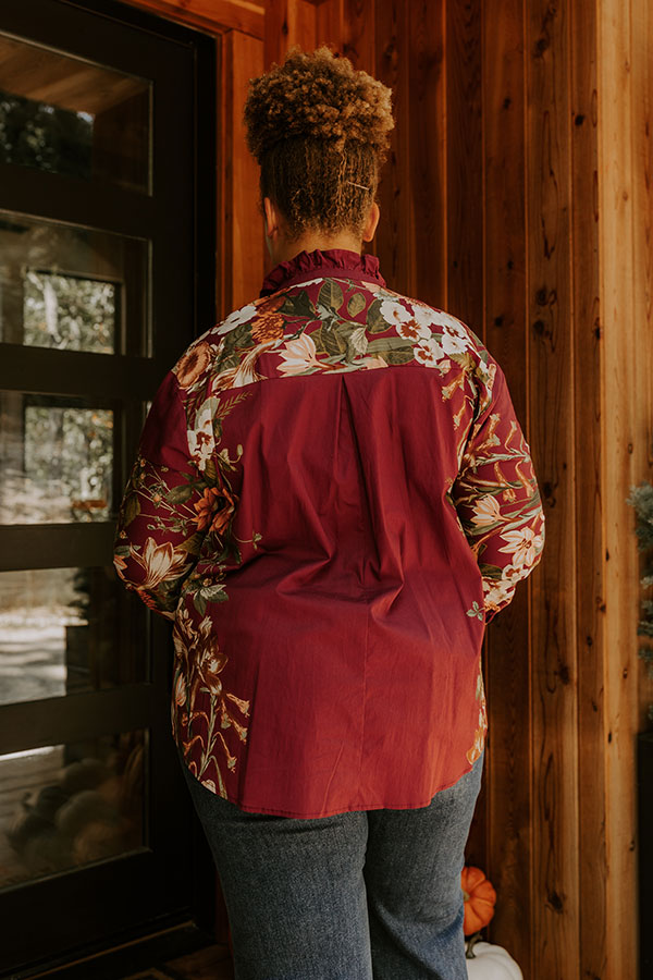 Uptown Poise Floral Top in Wine Curves