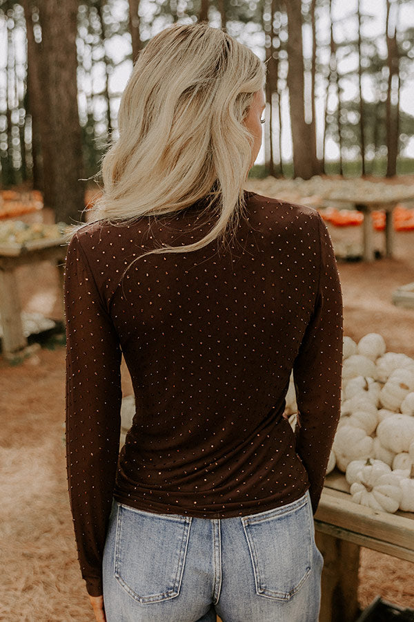 Subtle Shine Embellished Mesh Top in Chestnut