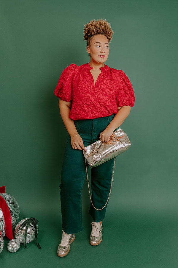 Holiday Party Jacquard Top in Red Curves