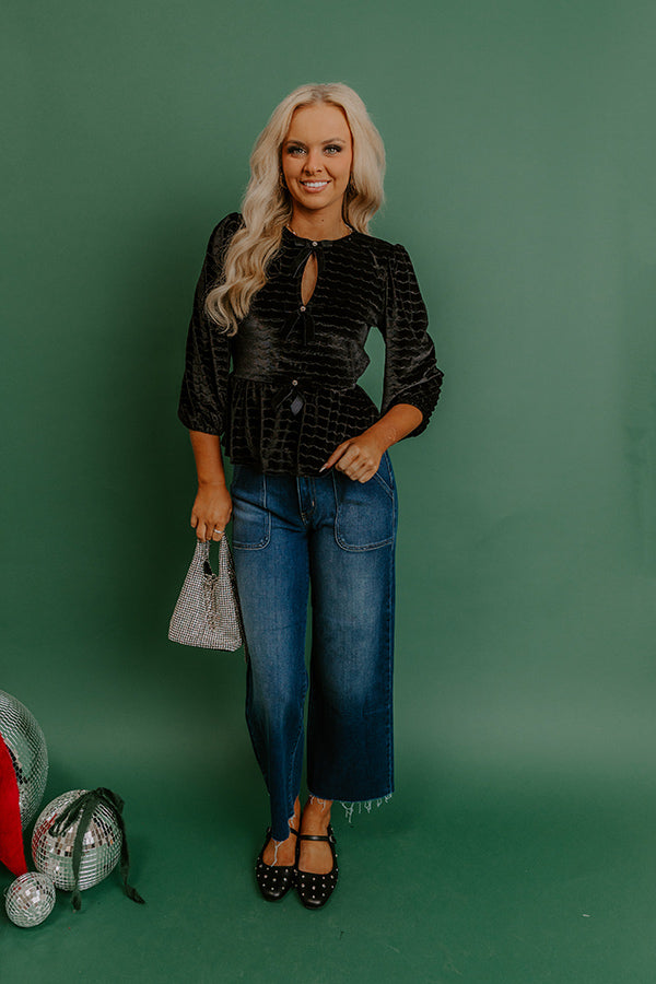 Uptown Edit Velvet Peplum Top in Black