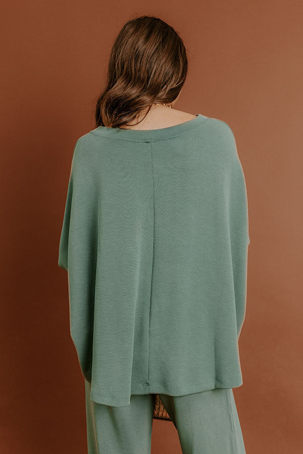 Cozy Cues Oversized Scuba Tee in Light Hunter Green