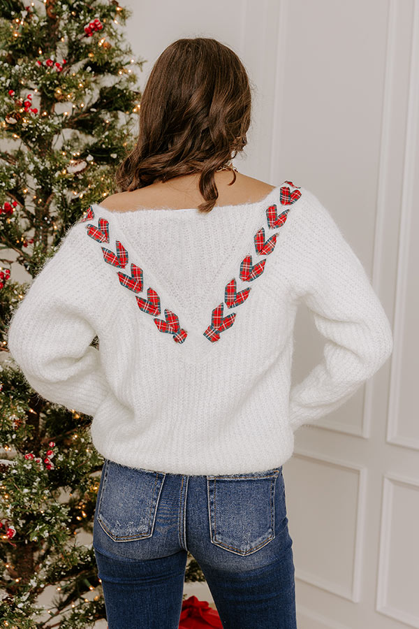 Soft Smile Eyelash Knit Sweater Top in Plaid Ribbon