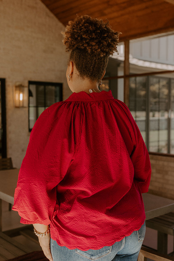 Dinner In Soho Scalloped Top in Crimson Curves