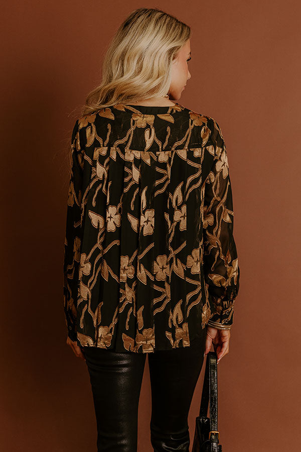 Elegant Ease Floral Jacquard Button Up Top
