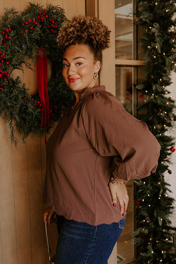Dinner In Soho Scalloped Top in Mocha Curves
