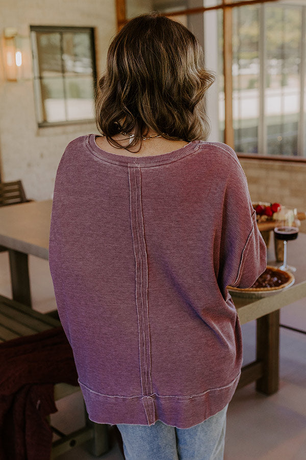 Relax And Reset Waffle Knit Oversized Tee in Plum