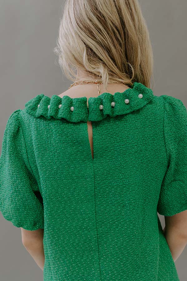 Polished Affair Embellished Tweed Top in Kelly Green