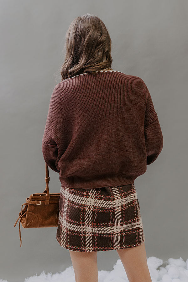 Sunday Ease Knit Sweater Top in Brown