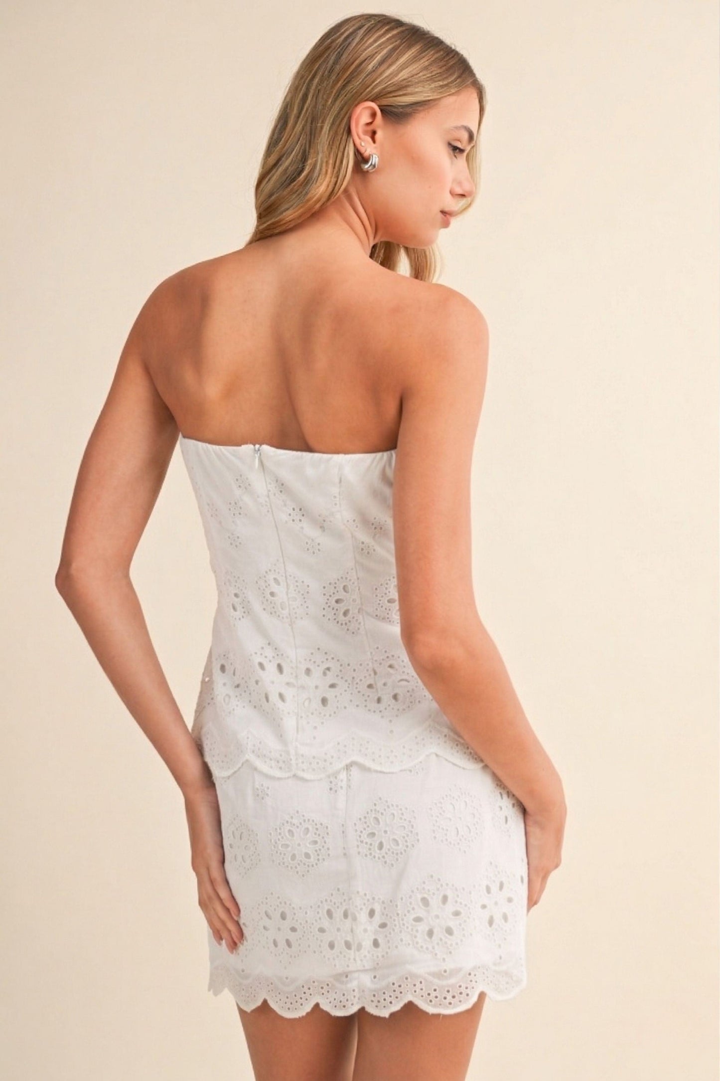 Eyelet Elegance Mini Skirt