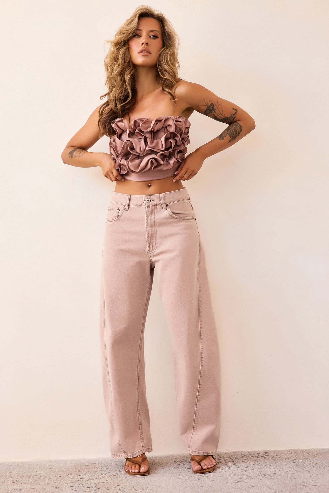 Petal Reverie Satin Crop Top - Mocha