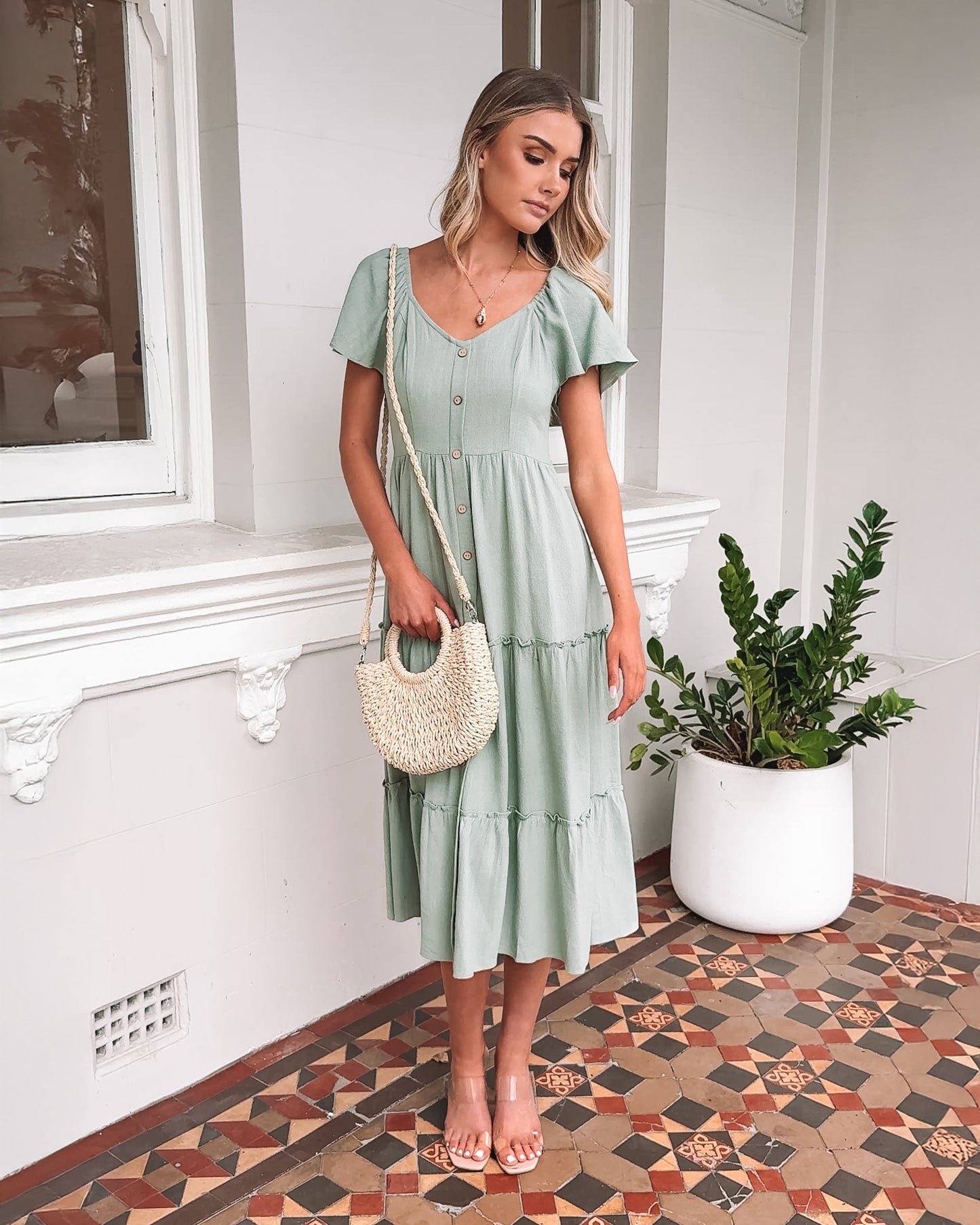 Celie Dress Sage | Women's Linen Midi Dress