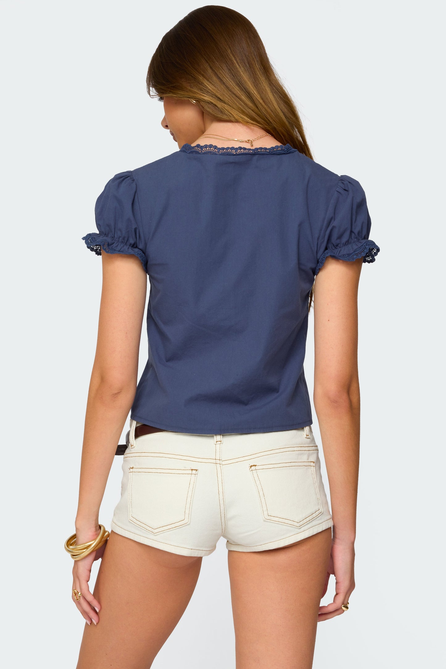 Cotton Lacey Tie Front Top