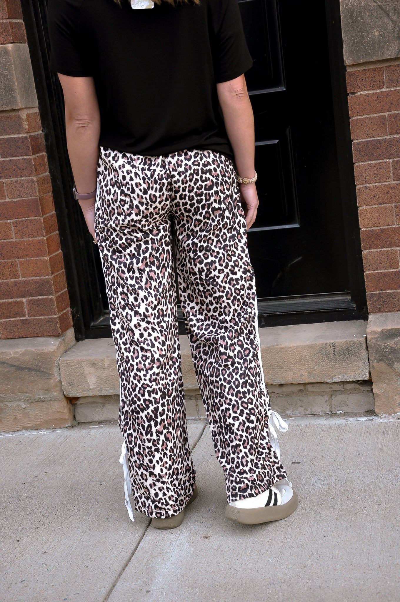 Leopard Print Stripe Casual Pants