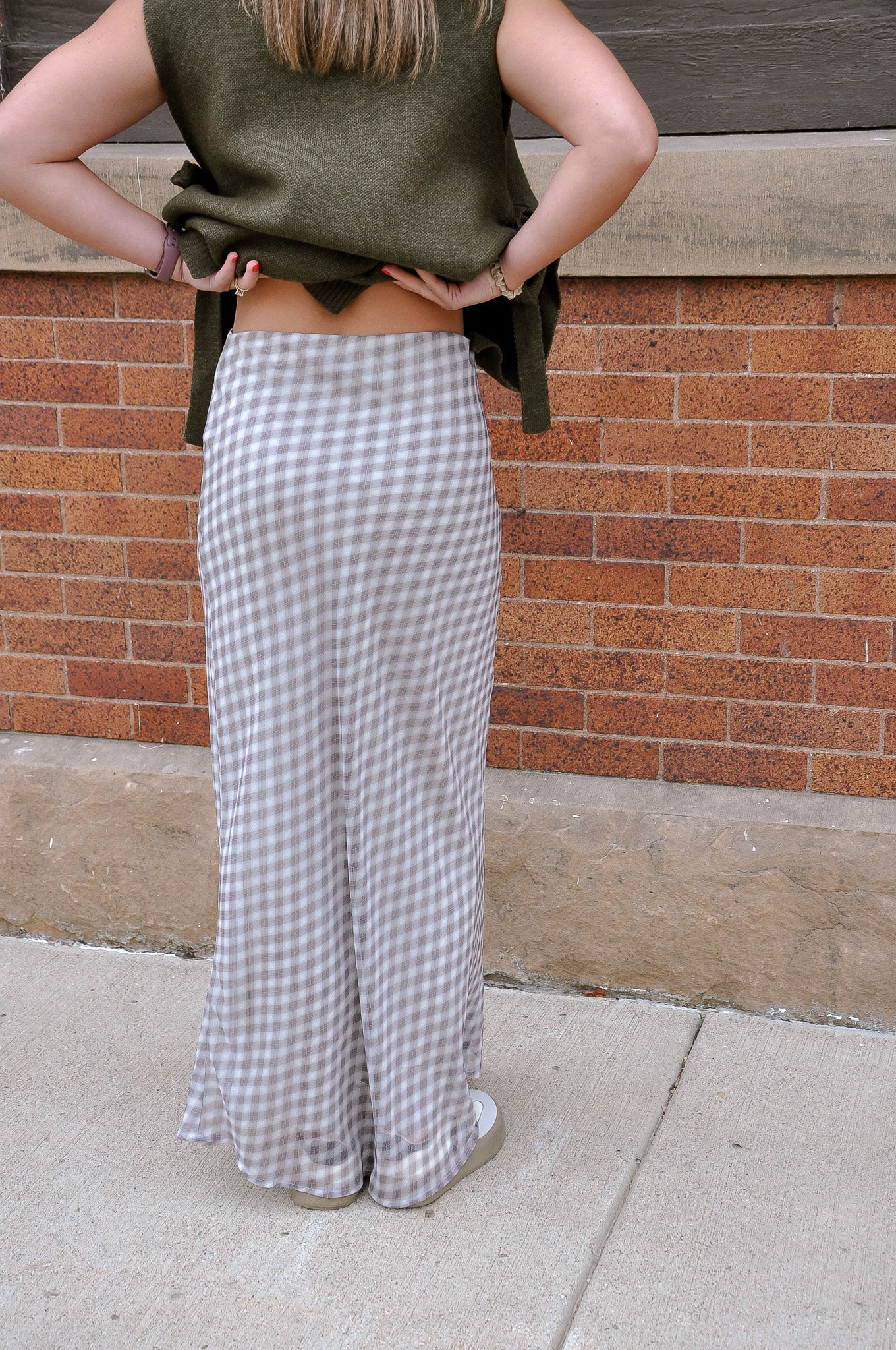 Micro Plaid Chiffon Bias Maxi Skirt