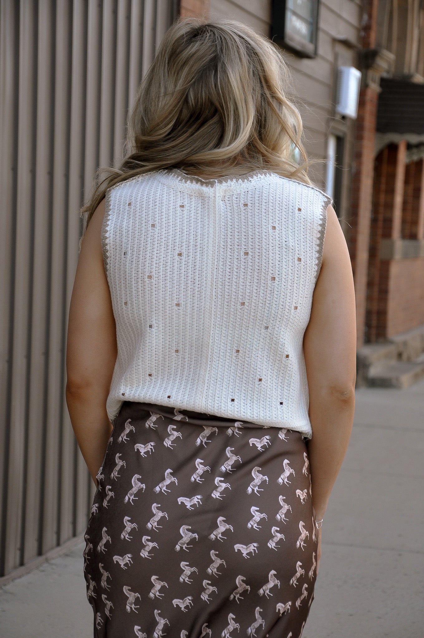 Horse Patch Crochet Knit Sweater Vest