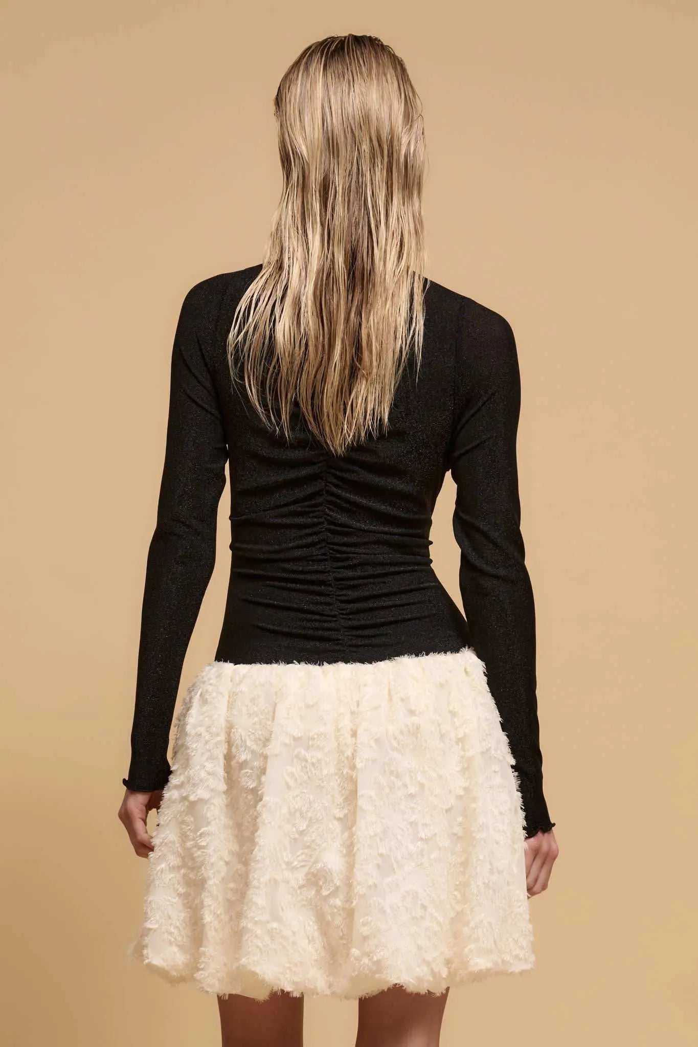 Winter Skies Ruched Mock-Neck Bubble Mini Dress