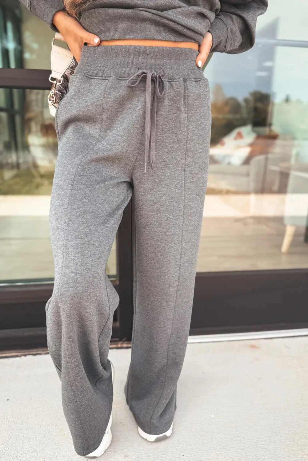 Jet Set Collared V Neck Pullover Sweatshirt Sweatpants Set