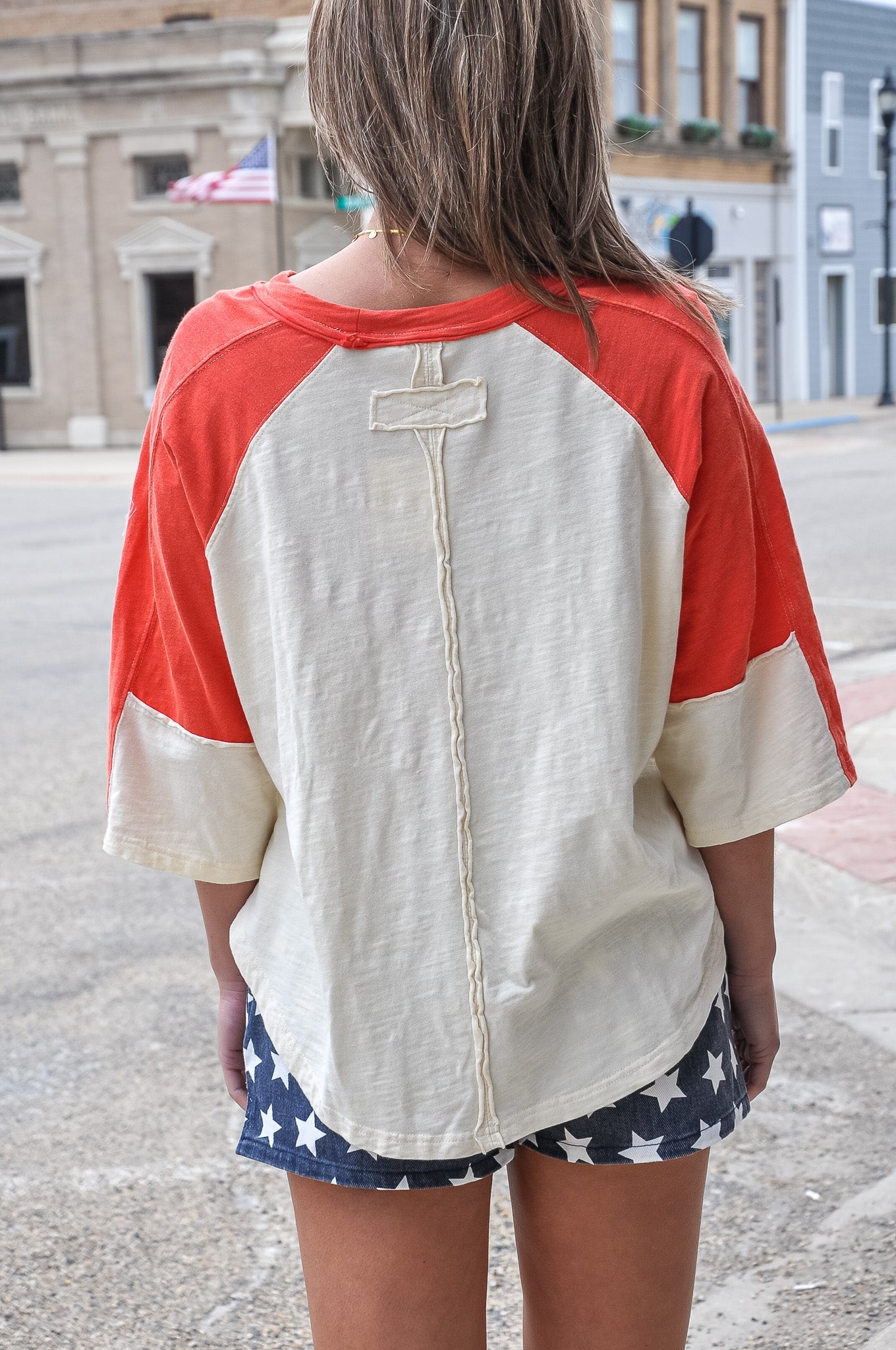 Usa Star Patch Color Block Top