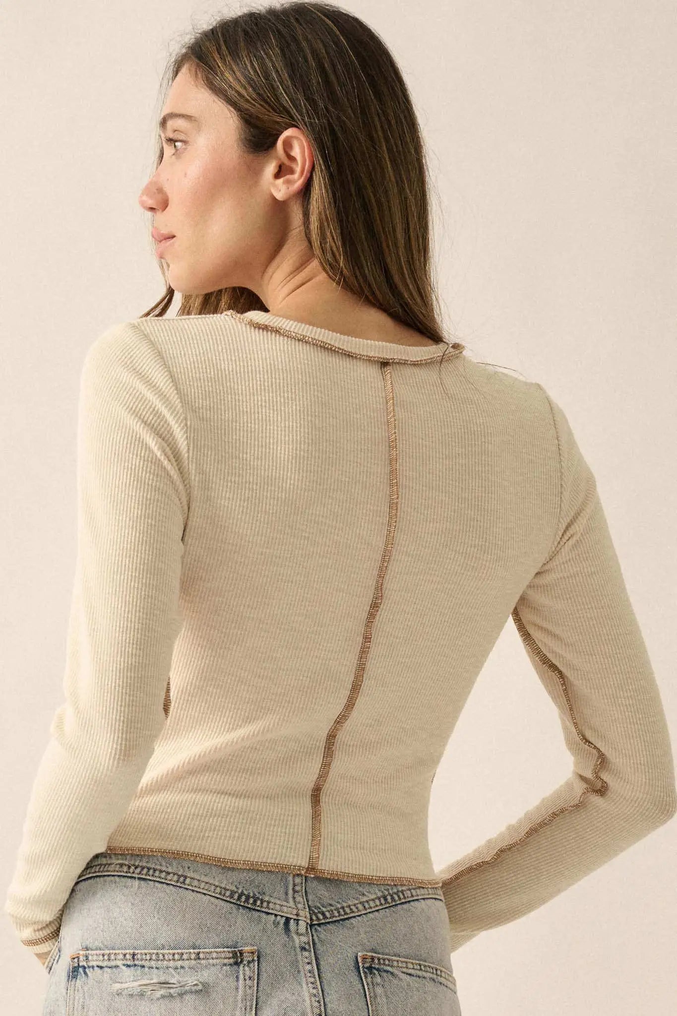 Wind Down Exposed-Seam Cropped Rib-Knit Top