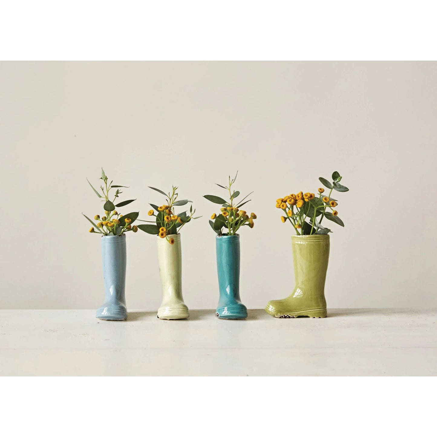 Distressed Stoneware Boot Vase (Teal)