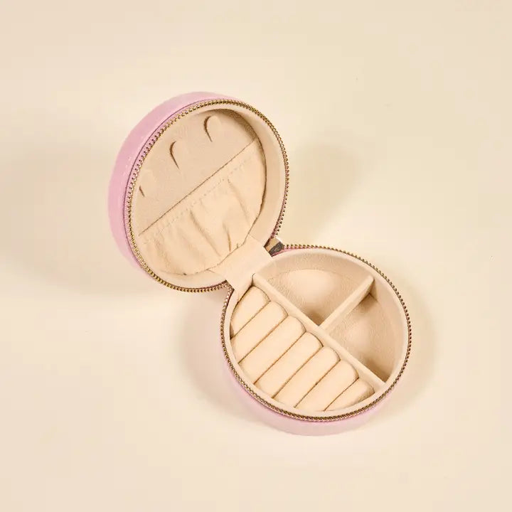 Bow Pink Round Velvet Jewelry Case