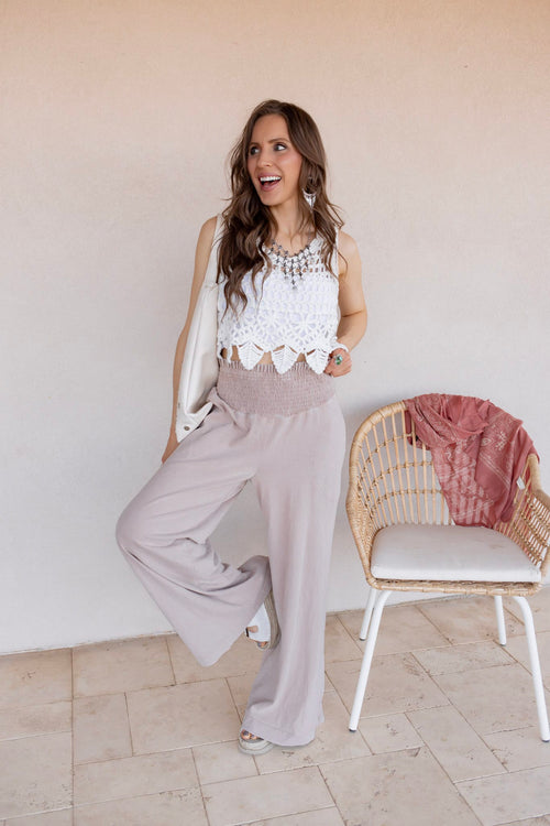 So Fetch Mineral Washed Wide-Leg Smocked Waist Pants | 6 Colors
