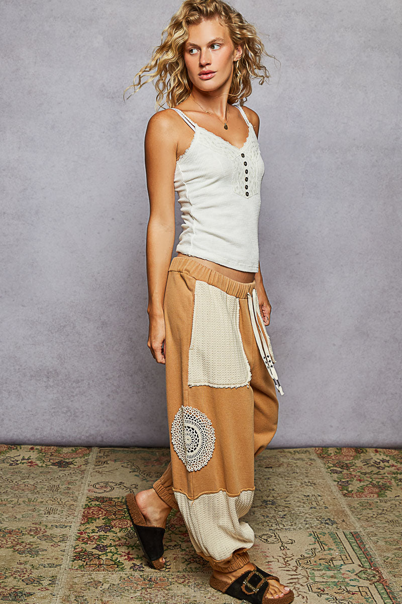 POL Boho Patchwork Crochet Pocket Pants