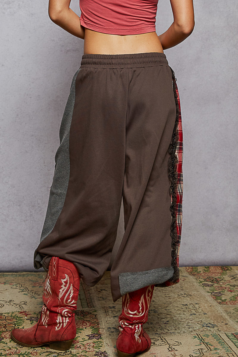 POL Plaid Contrast French Terry Jogger Pants