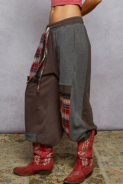 POL Plaid Contrast French Terry Jogger Pants