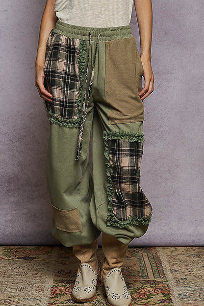 POL Plaid Contrast French Terry Jogger Pants
