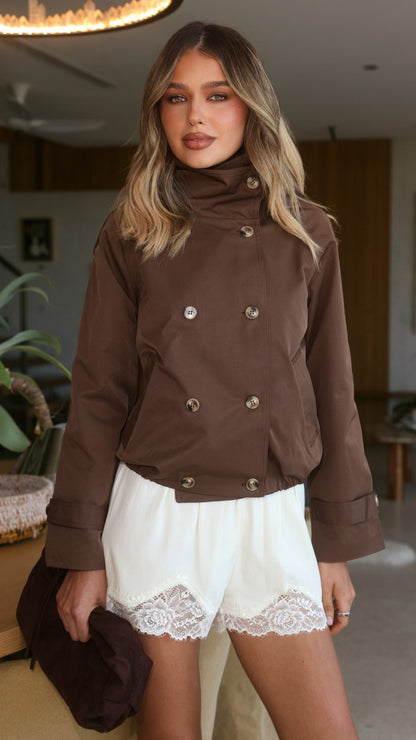 Jeanne Funnel Bomber Jacket - Chocolate
