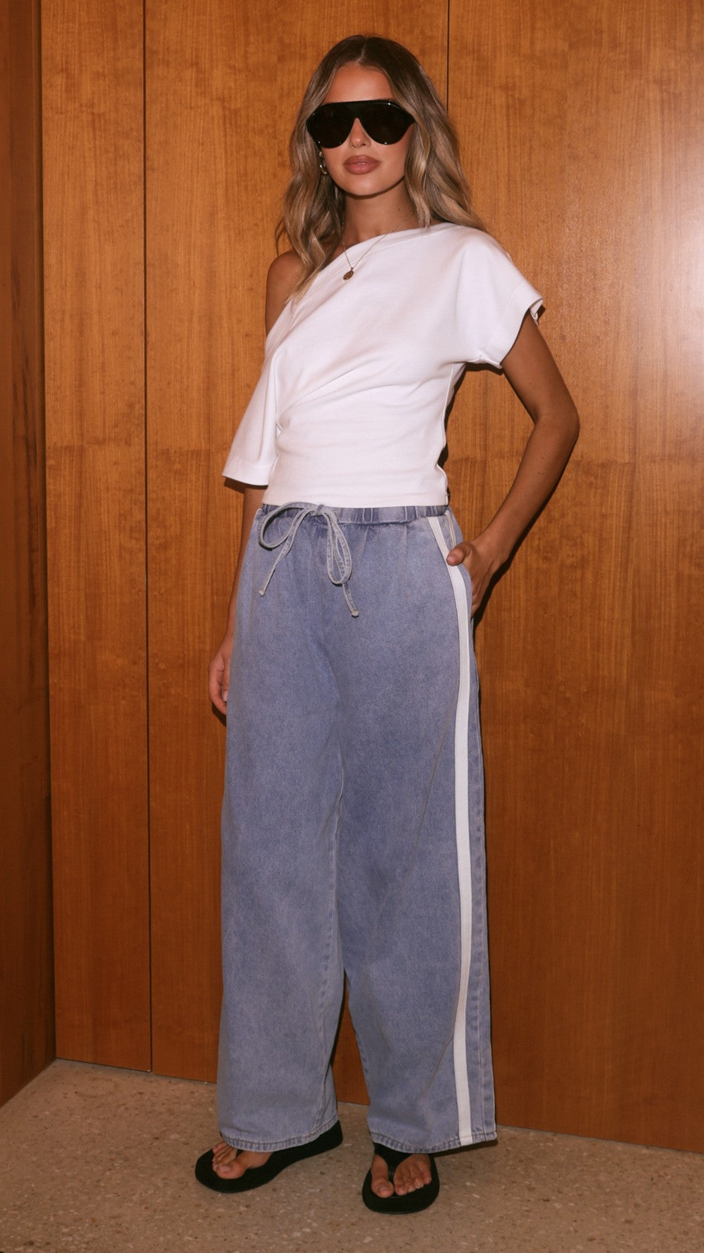 Jazlyn Denim Pants -  Light Blue/White