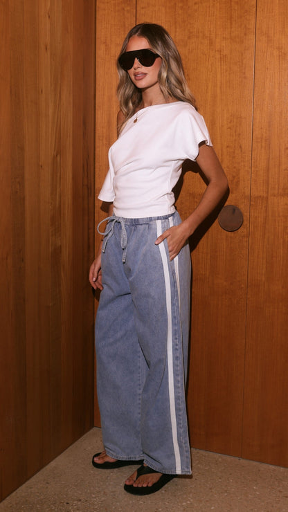 Jazlyn Denim Pants -  Light Blue/White