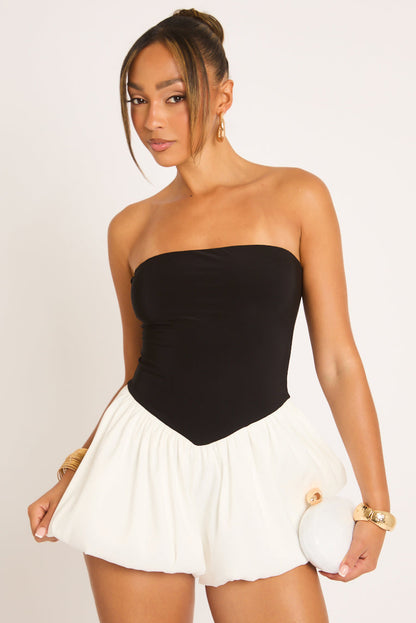 Black Bandeau Contrast Puffball Playsuit - Olivette