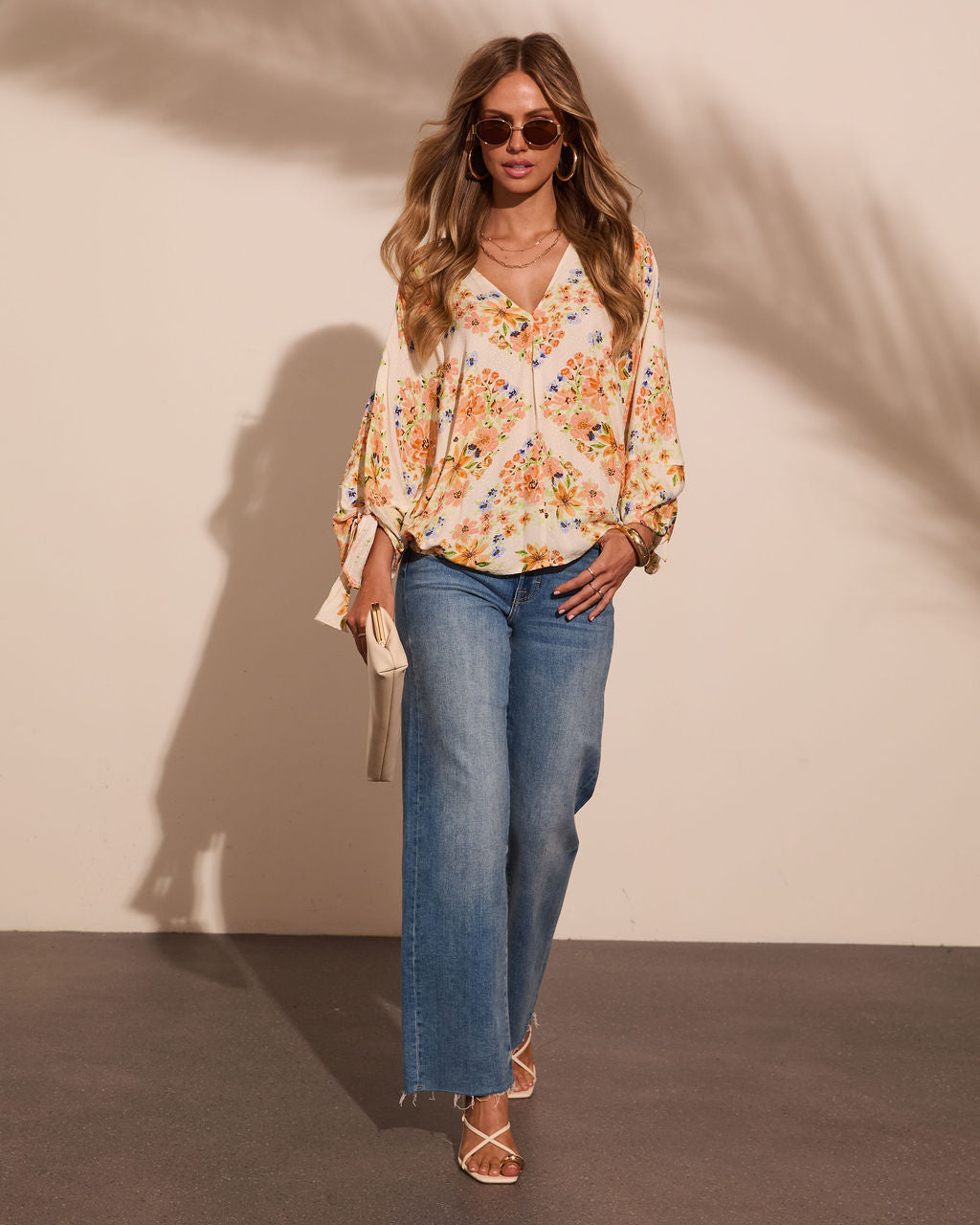 Caysie Floral Cuff Tie Blouse