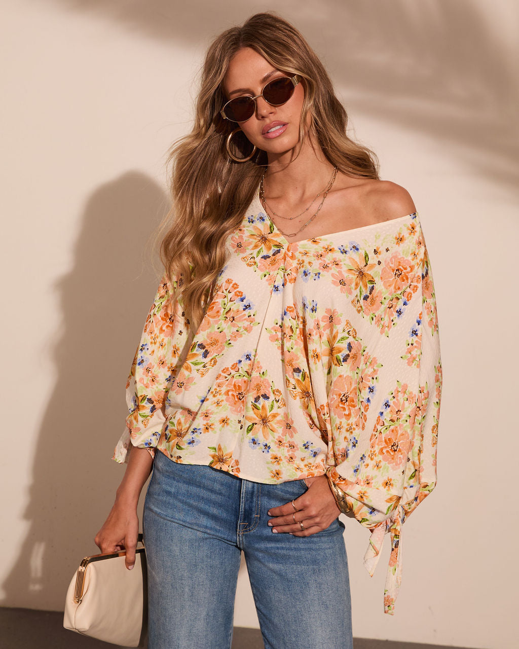 Caysie Floral Cuff Tie Blouse